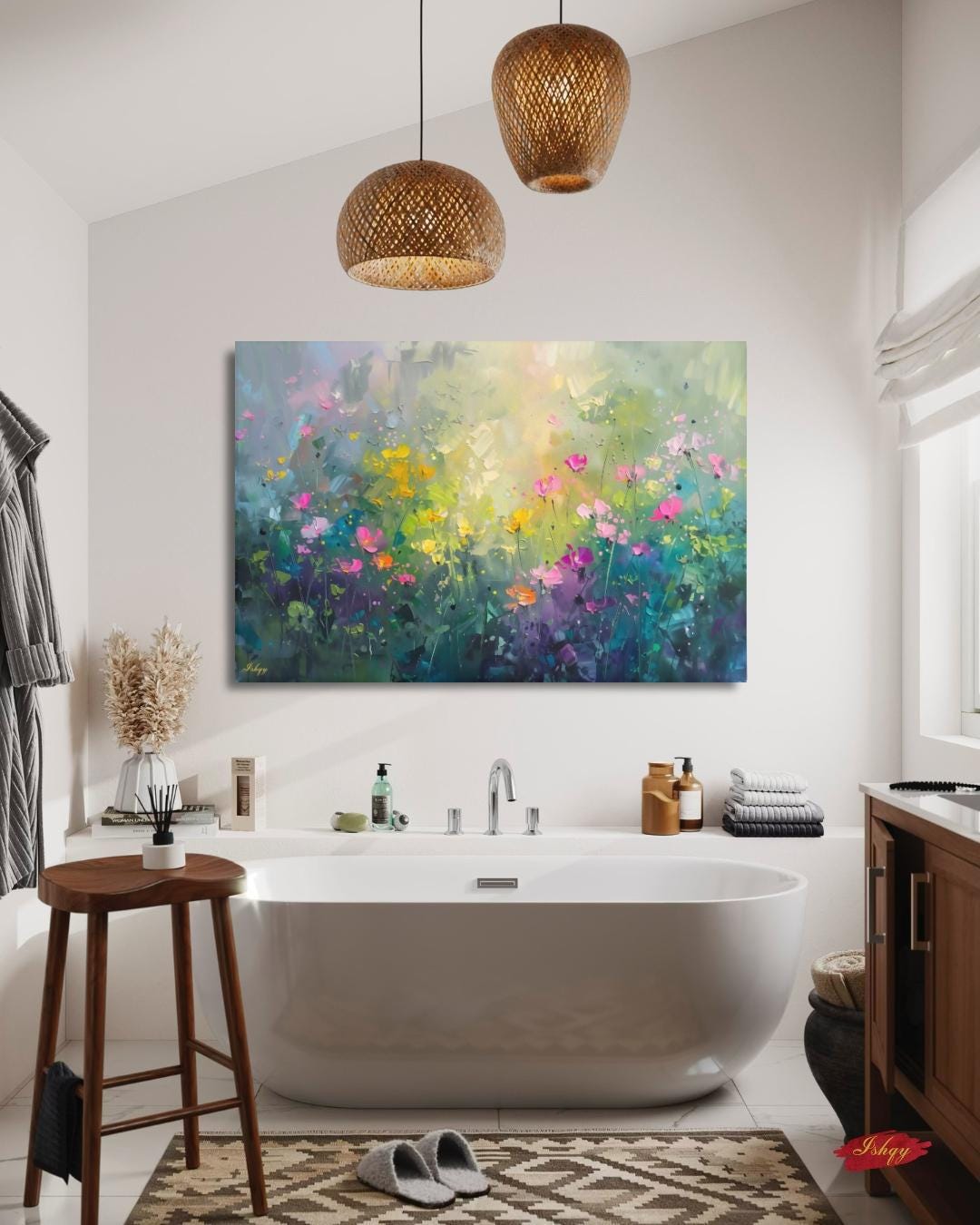 Abstract Wildflower Meadow Painting Print, Canvas & Framed Canvas Floral Wall Art, Colorful Garden Landscape Home Decor Art Print