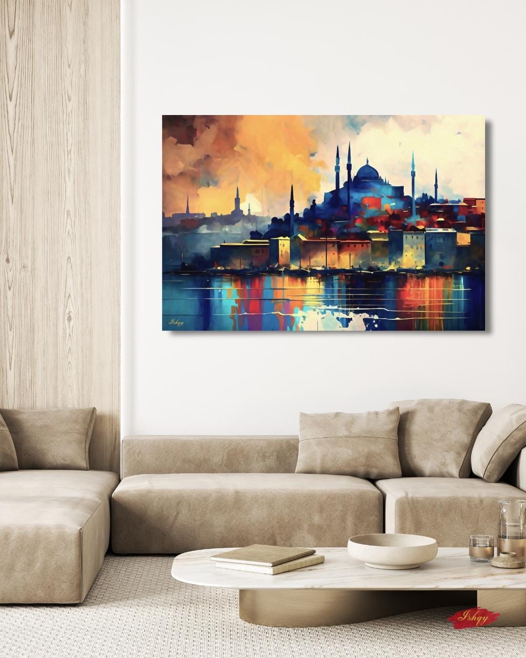 Istanbul Skyline Painting, Canvas & Framed Canvas Turkish Wall Art, Colorful Cityscape Home Decor Art Print