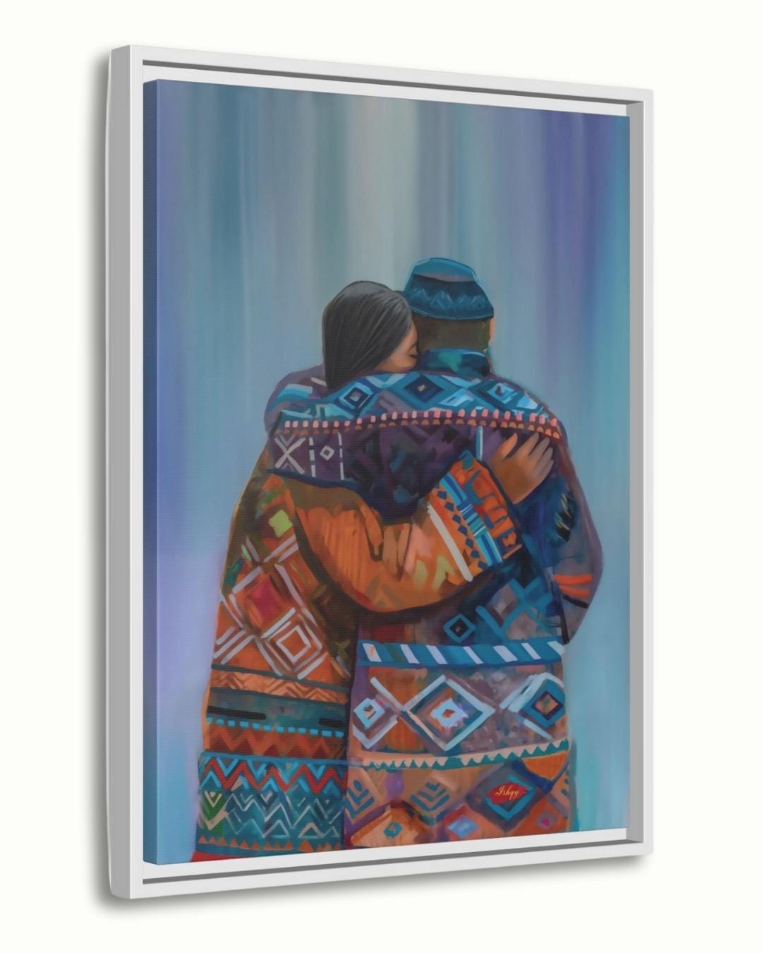 Sami Lovers Painting, Canvas & Framed Canvas Nordic Wall Art, Colorful Scandinavian Couple Home Decor Art Print