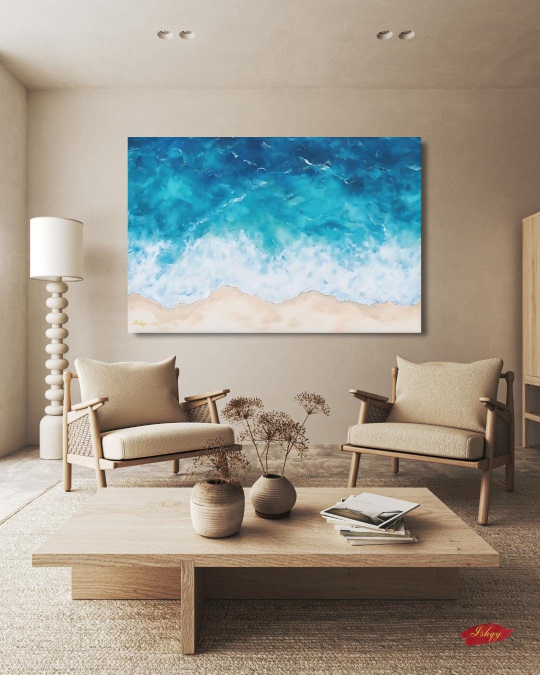 Ocean Wave Beach Canvas & Framed Canvas Wall Art, Coastal Seascape Painting, Tropical Blue Sea Home Decor Art Print