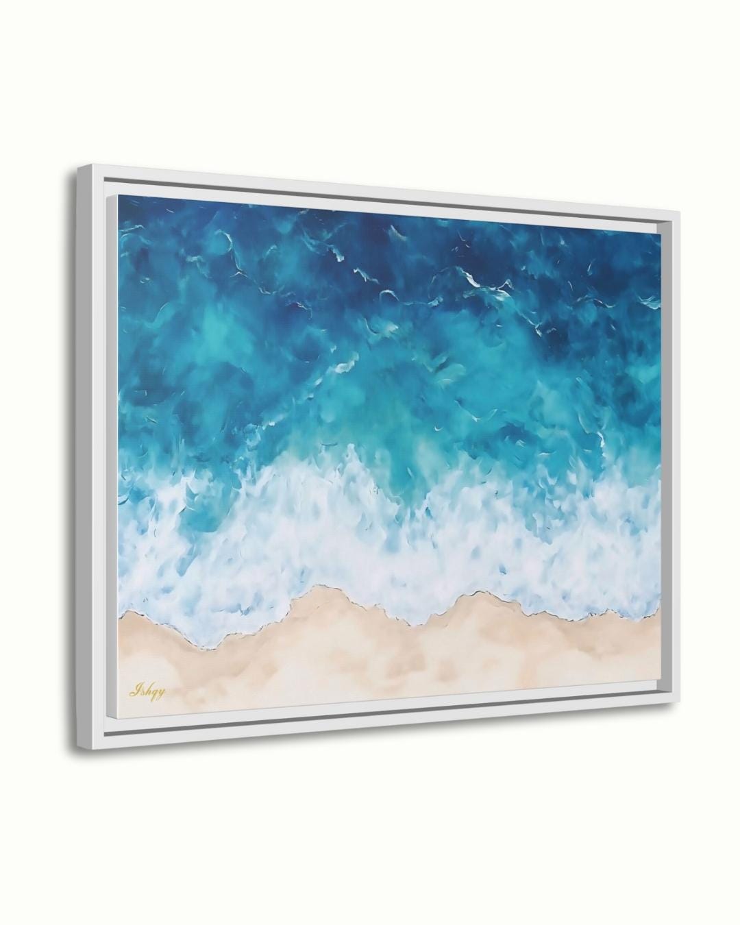 Ocean Wave Beach Canvas & Framed Canvas Wall Art, Coastal Seascape Painting, Tropical Blue Sea Home Decor Art Print