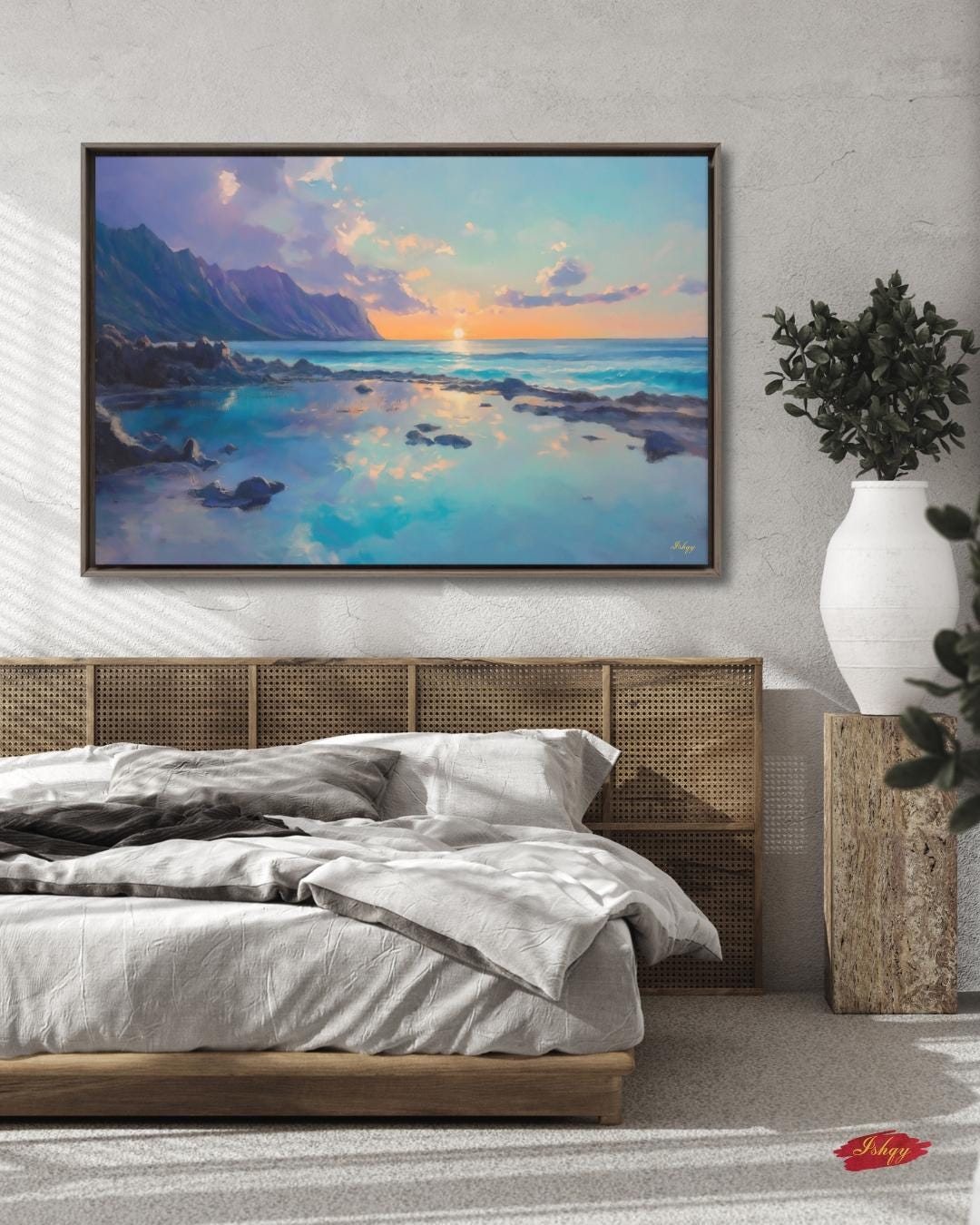 Makapuʻu Tide Pools Painting, Canvas & Framed Canvas Hawaii Wall Art, Coastal Ocean Sunset Home Decor Art Print