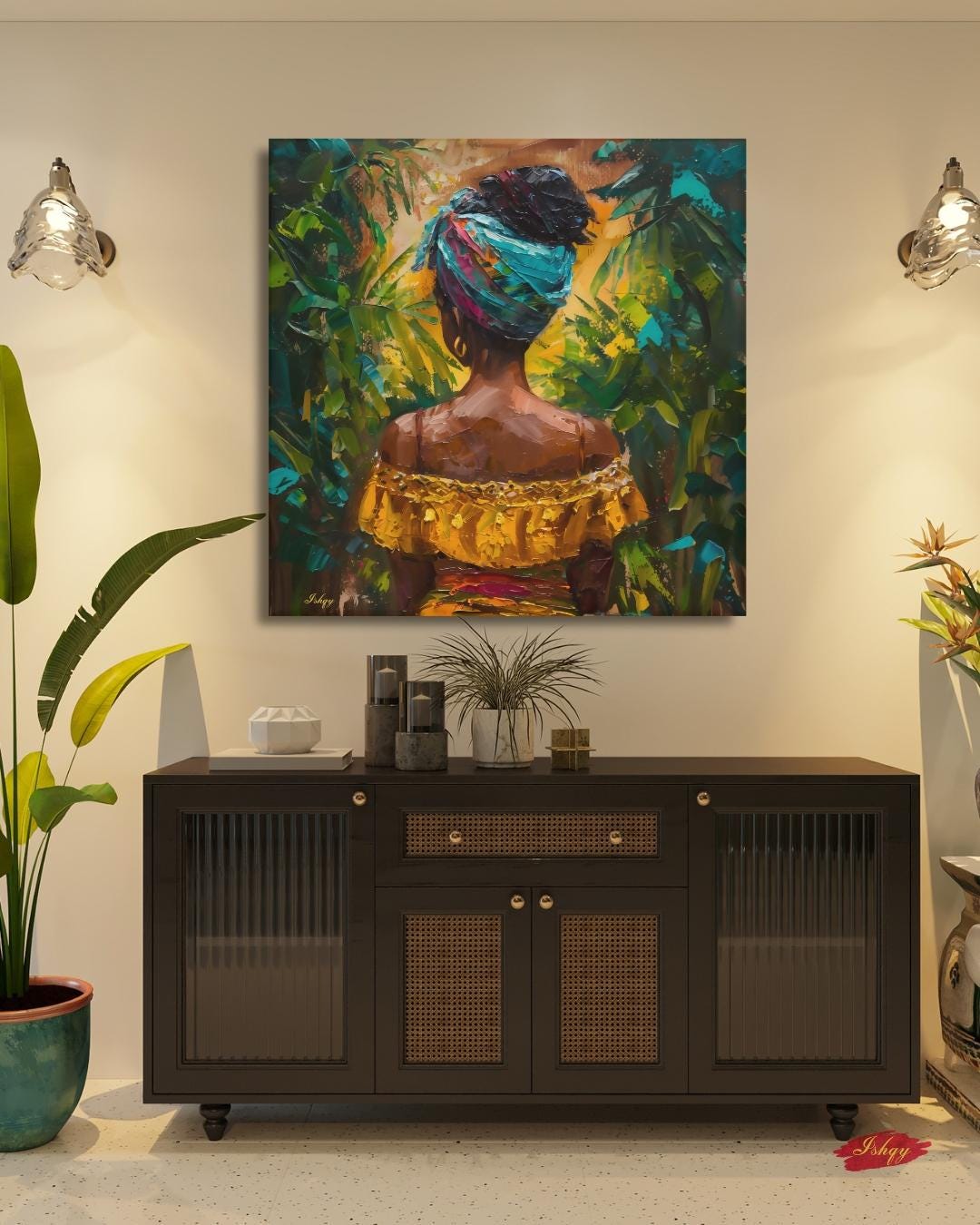 brazilian woman art, tropical wall art, canvas wall art, framed canvas, art print, boho home decor, living room wall art, bedroom wall art, latina portrait art, jungle wall decor, colorful wall art, brazil wall art, afro latina art