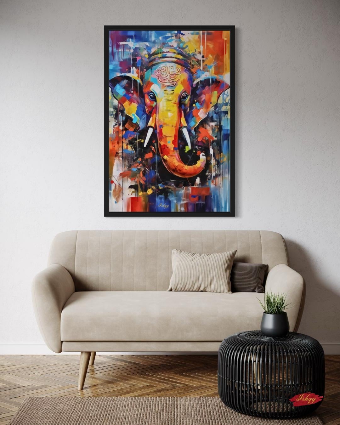 Ganesha Painting Canvas Framed Canvas, Hindu Deity Ganesh Art Print, Spiritual Wall Art For Meditation Room, Yoga Studio, Living Room Decor