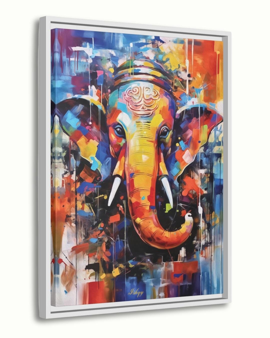 Ganesha Painting Canvas Framed Canvas, Hindu Deity Ganesh Art Print, Spiritual Wall Art For Meditation Room, Yoga Studio, Living Room Decor
