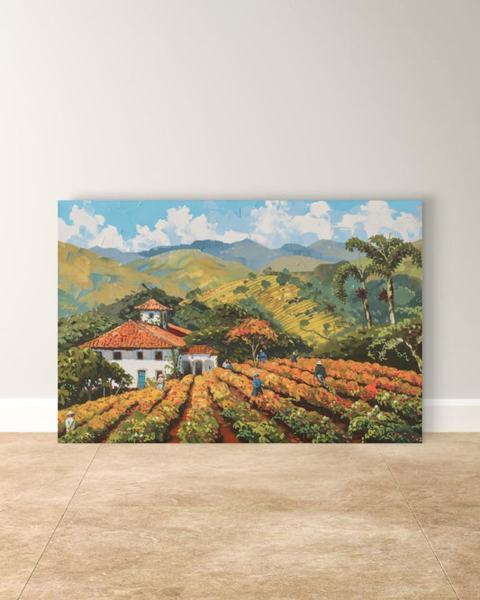 Minas Gerais Coffee Farm Painting, Canvas & Framed Canvas Brazil Landscape Wall Art, Rustic Farmhouse Country Home Decor Kitchen Art Print