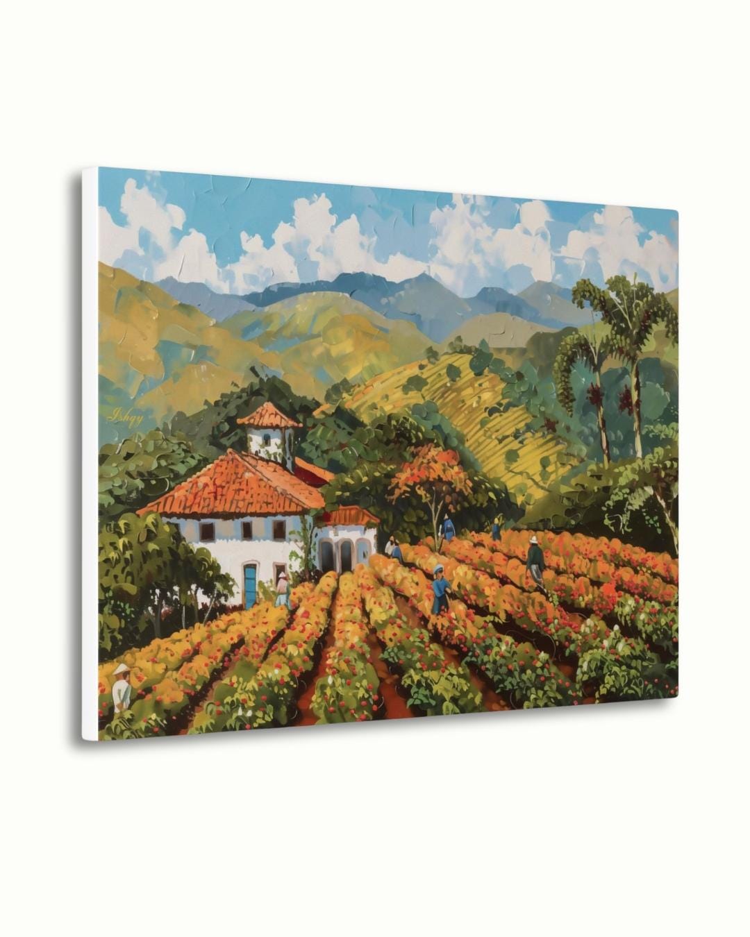 Minas Gerais Coffee Farm Painting, Canvas & Framed Canvas Brazil Landscape Wall Art, Rustic Farmhouse Country Home Decor Kitchen Art Print