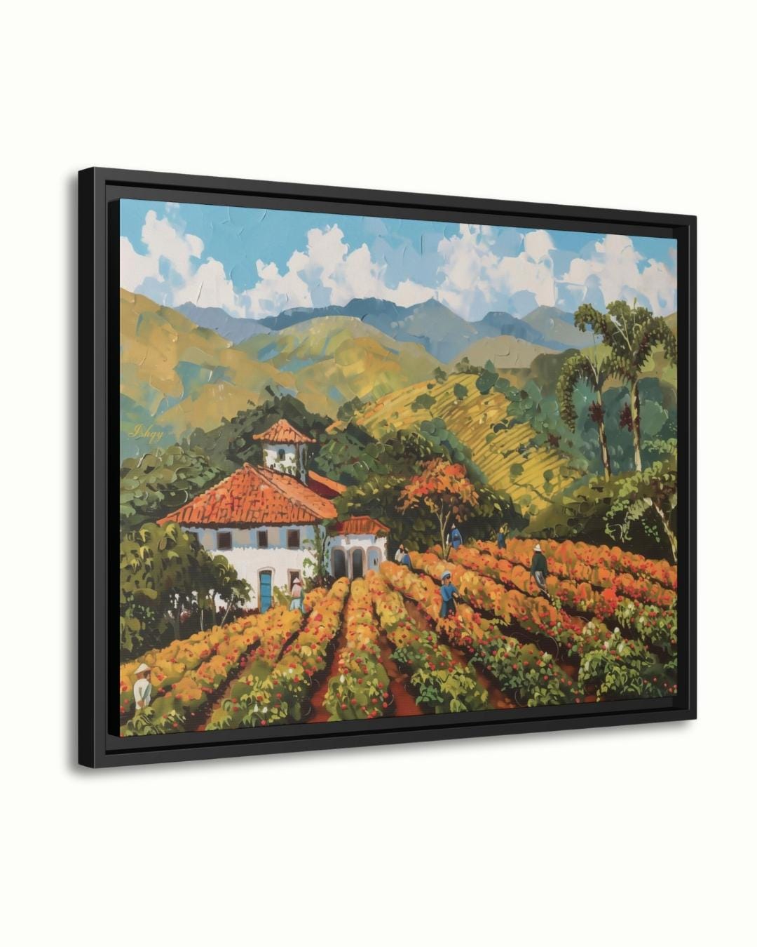 Minas Gerais Coffee Farm Painting, Canvas & Framed Canvas Brazil Landscape Wall Art, Rustic Farmhouse Country Home Decor Kitchen Art Print