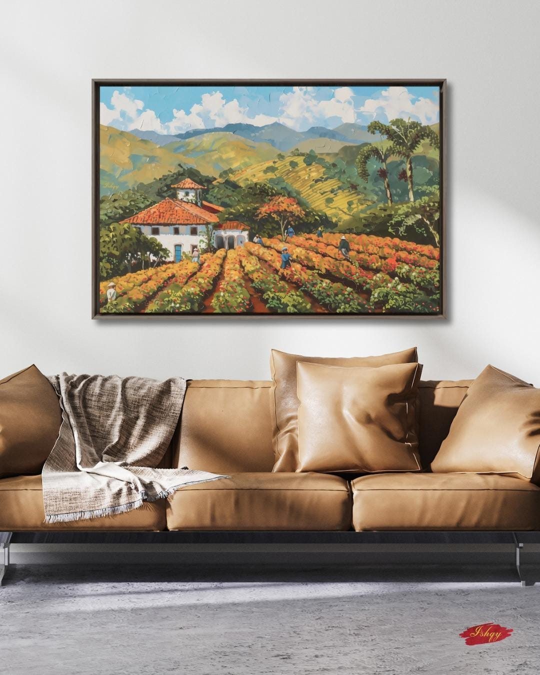 Minas Gerais Coffee Farm Painting, Canvas & Framed Canvas Brazil Landscape Wall Art, Rustic Farmhouse Country Home Decor Kitchen Art Print