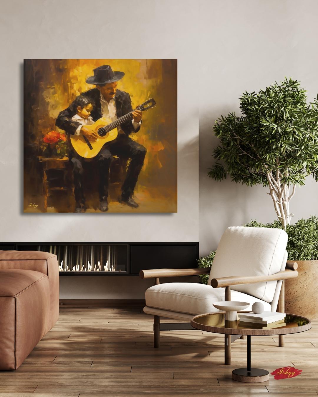 Vicente Fernandez Mariachi Painting Print on Canvas & Framed Canvas, Mexican Ranchera Wall Art, Charro Father Son Home Decor Art Print