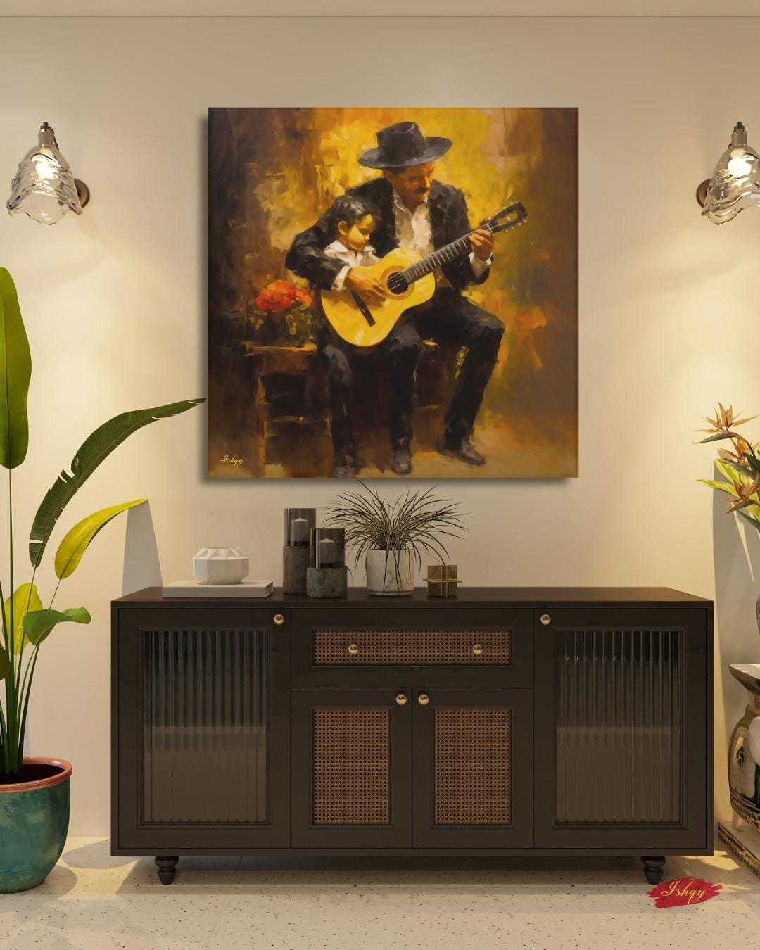 Vicente Fernandez Mariachi Painting Print on Canvas & Framed Canvas, Mexican Ranchera Wall Art, Charro Father Son Home Decor Art Print