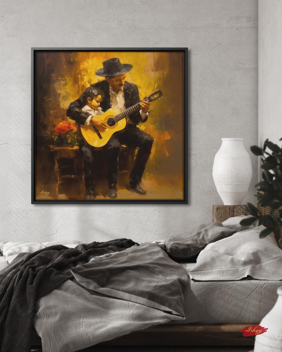 Vicente Fernandez Mariachi Painting Print on Canvas & Framed Canvas, Mexican Ranchera Wall Art, Charro Father Son Home Decor Art Print