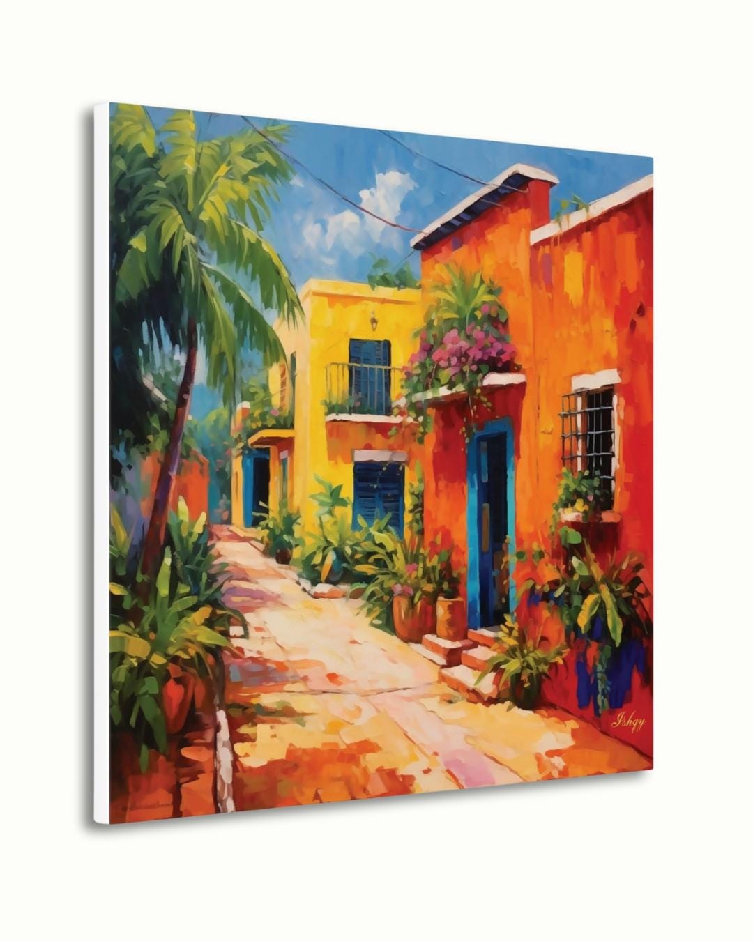 Merida Yucatan Street Painting Print on Canvas & Framed Canvas Mexico Wall Art, Colorful Colonial Home Decor Art Print