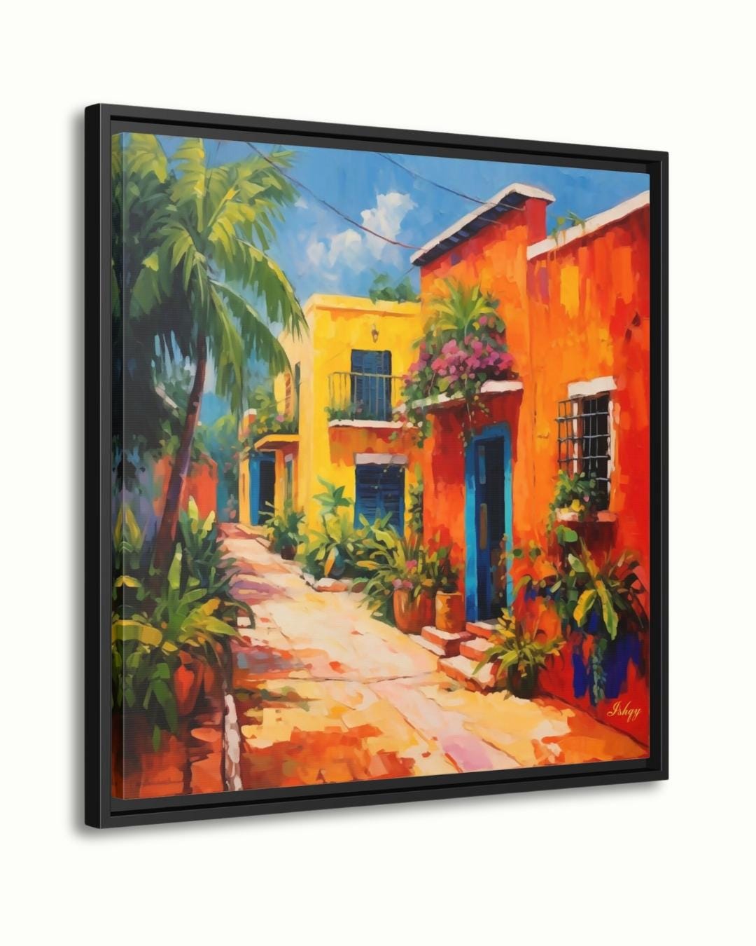 Merida Yucatan Street Painting Print on Canvas & Framed Canvas Mexico Wall Art, Colorful Colonial Home Decor Art Print