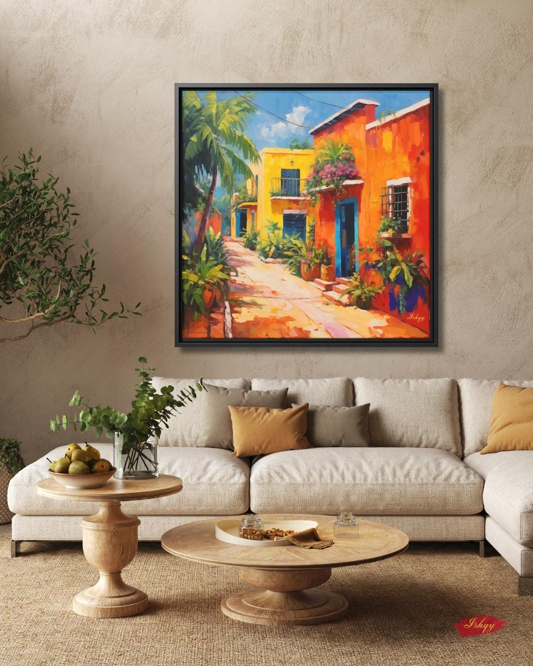 Merida Yucatan Street Painting Print on Canvas & Framed Canvas Mexico Wall Art, Colorful Colonial Home Decor Art Print