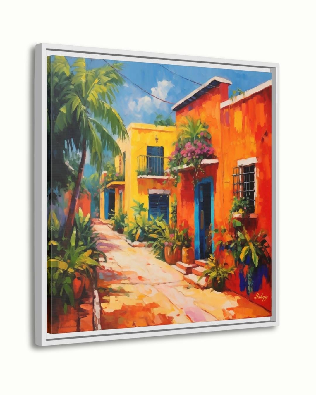 Merida Yucatan Street Painting Print on Canvas & Framed Canvas Mexico Wall Art, Colorful Colonial Home Decor Art Print