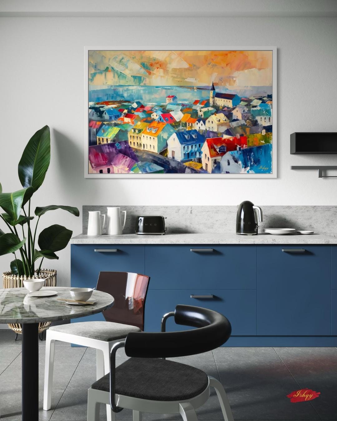 Reykjavik Cityscape Painting, Canvas & Framed Canvas Iceland Wall Art, Colorful Reykjavik Skyline Home Decor Nordic Coastal Art Print