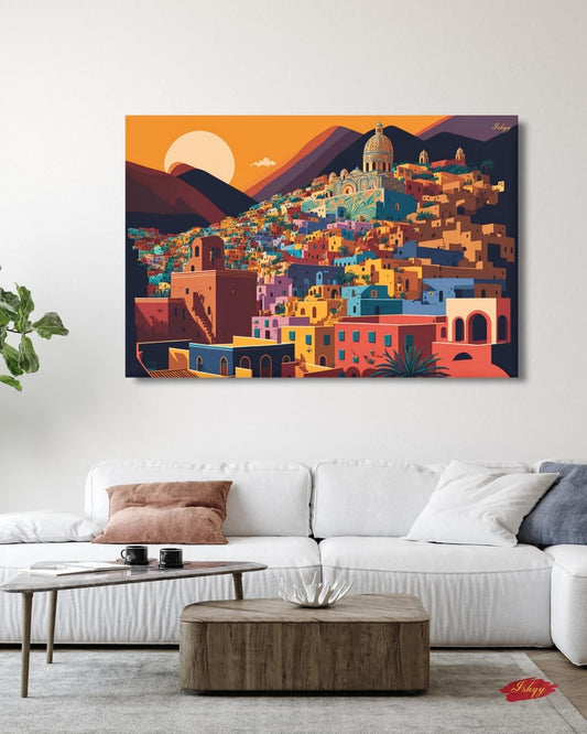 Guanajuato City Painting, Canvas & Framed Canvas Mexico Wall Art, Colorful Colonial Cityscape Home Decor Art Print