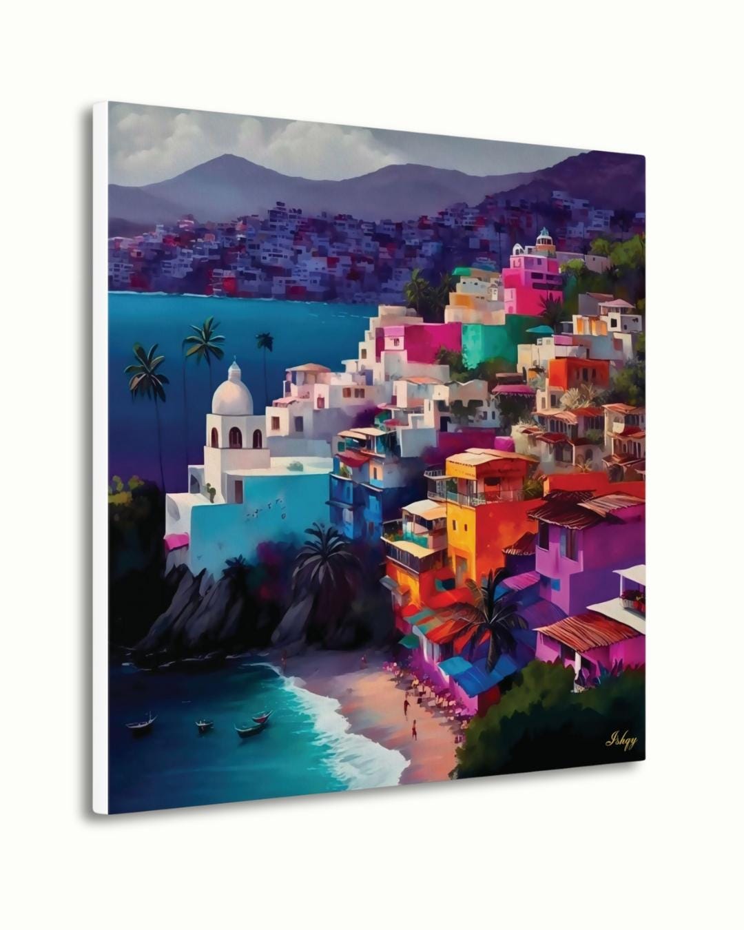 Acapulco Painting, Canvas & Framed Canvas Mexico Wall Art, Colorful Coastal Cityscape Decor, Tropical Beach Art Print, Living Room Decor