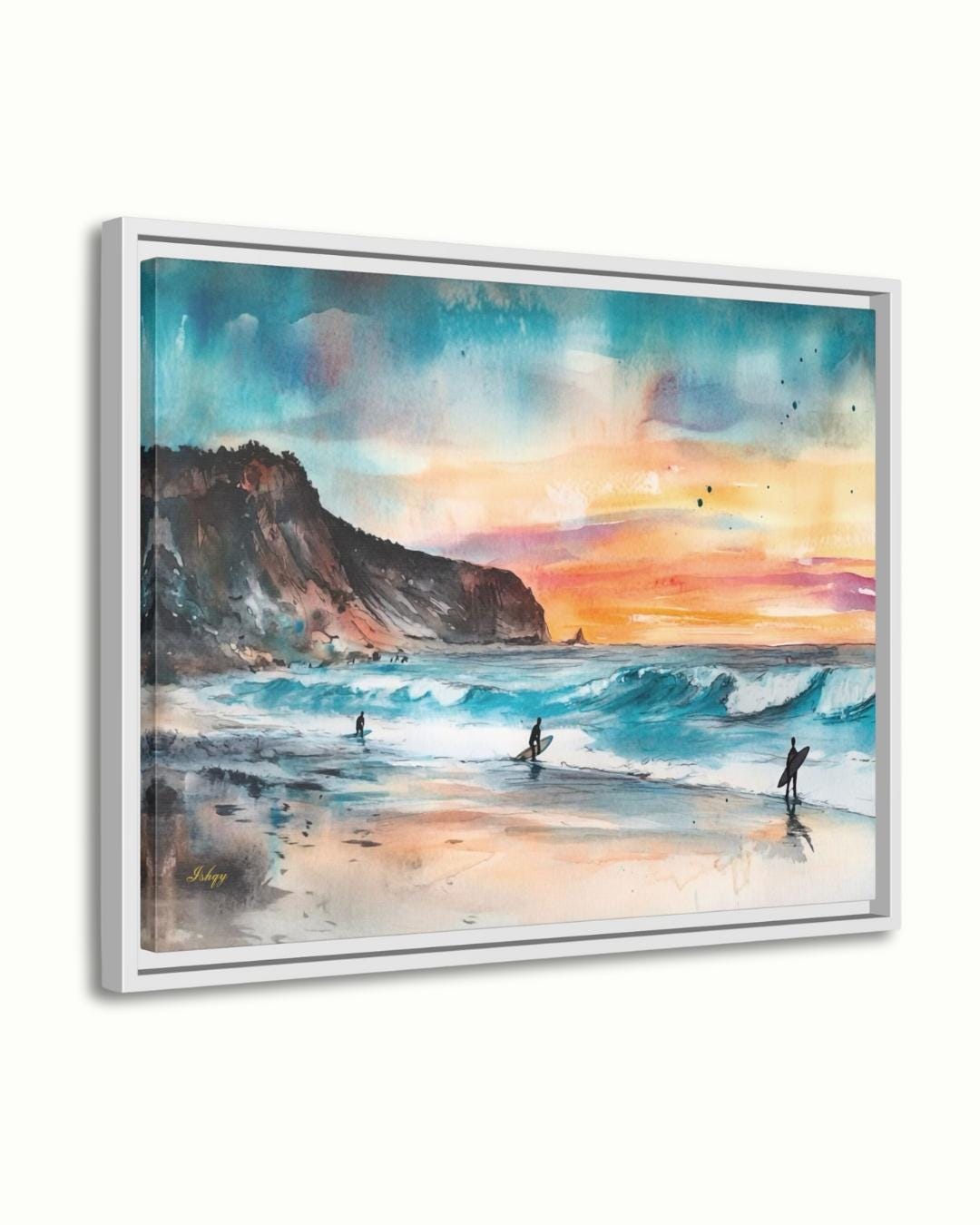 Todos Santos Surf Beach Painting, Canvas & Framed Canvas Mexico Coastal Wall Art, Sunset Ocean Waves Surfer Home Decor Art Print
