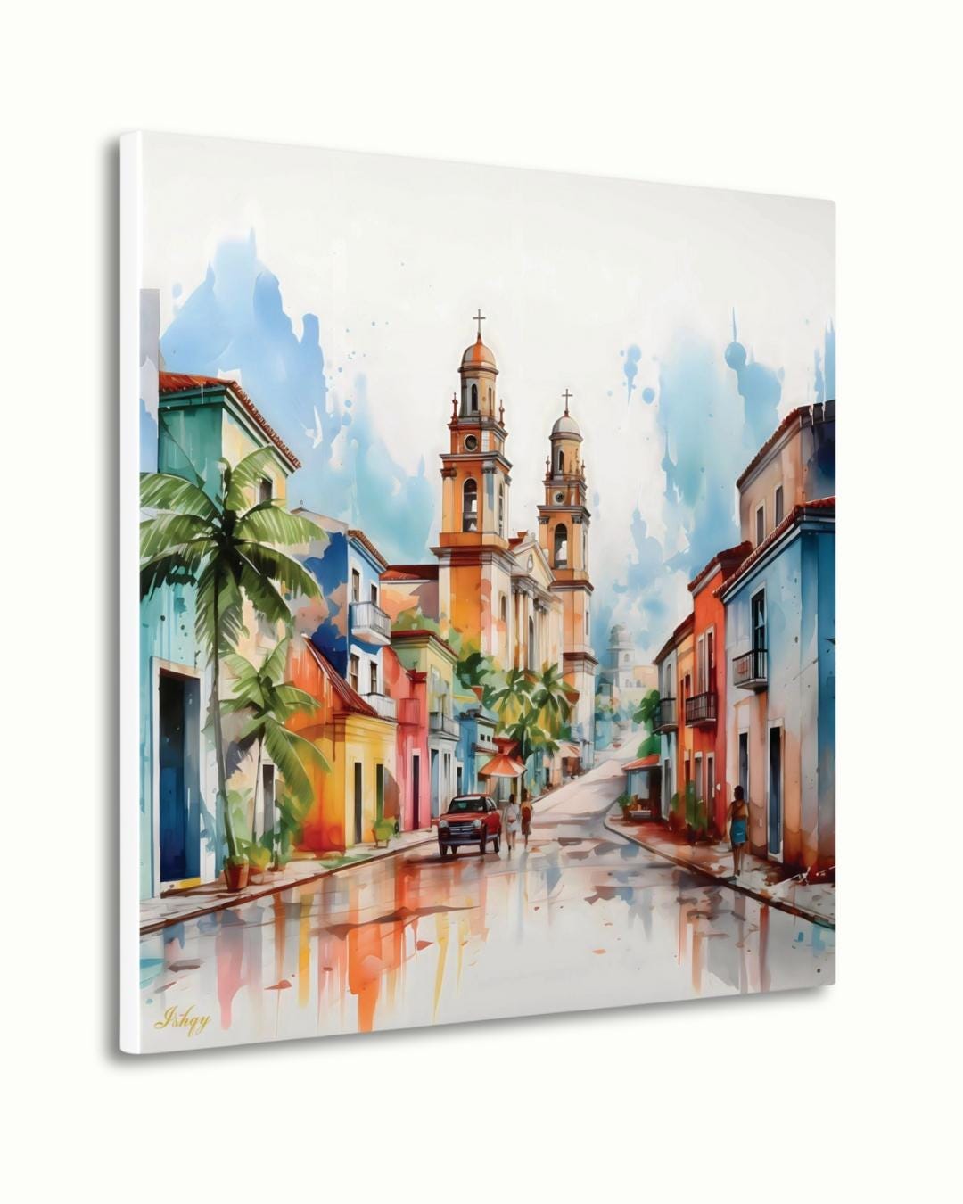 Salvador Bahia Brazil Cathedral Cityscape Painting, Canvas & Framed Canvas Colonial Wall Art, Colorful Historic Street Home Decor Art Print