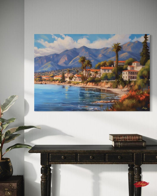 Santa Barbara Coast Landscape Canvas Framed Canvas, coastal painting art print wall decor, California wall art for living room, office decor