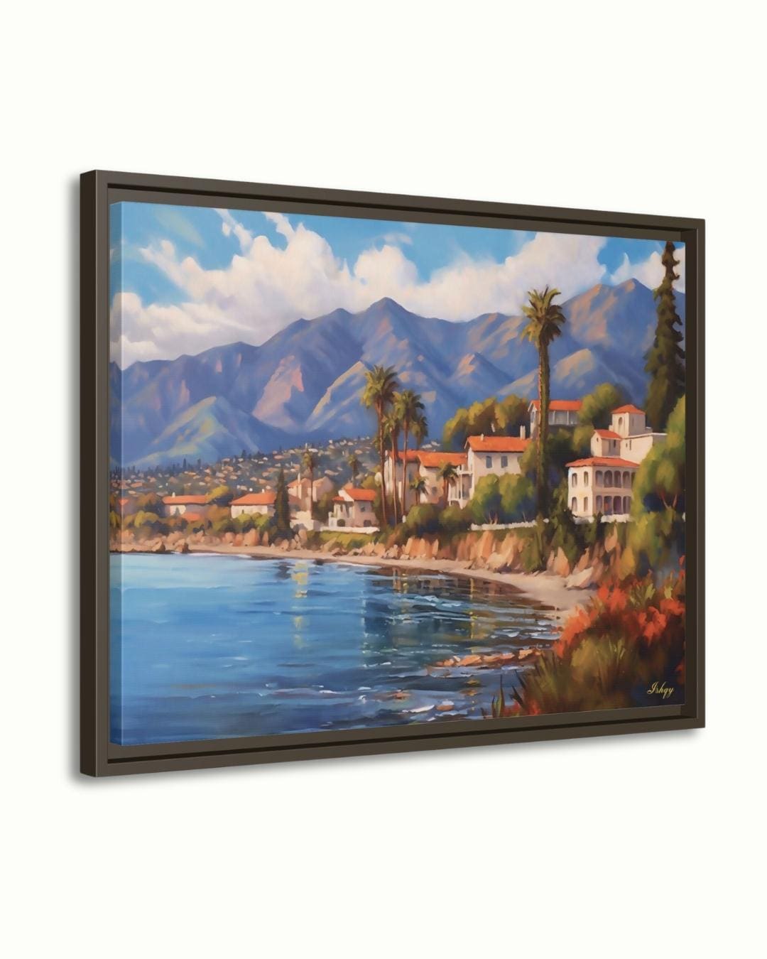 Santa Barbara Coast Landscape Canvas Framed Canvas, coastal painting art print wall decor, California wall art for living room, office decor