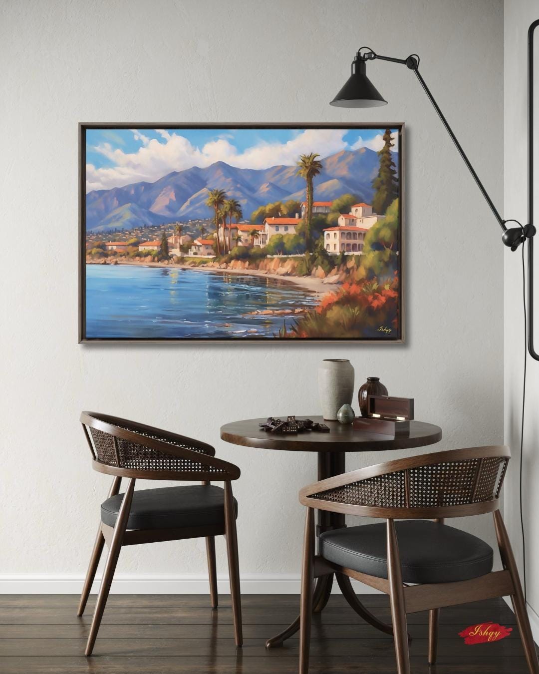 Santa Barbara Coast Landscape Canvas Framed Canvas, coastal painting art print wall decor, California wall art for living room, office decor