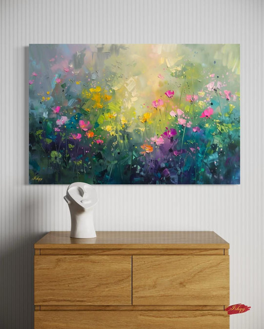 Abstract Wildflower Meadow Painting Print, Canvas & Framed Canvas Floral Wall Art, Colorful Garden Landscape Home Decor Art Print