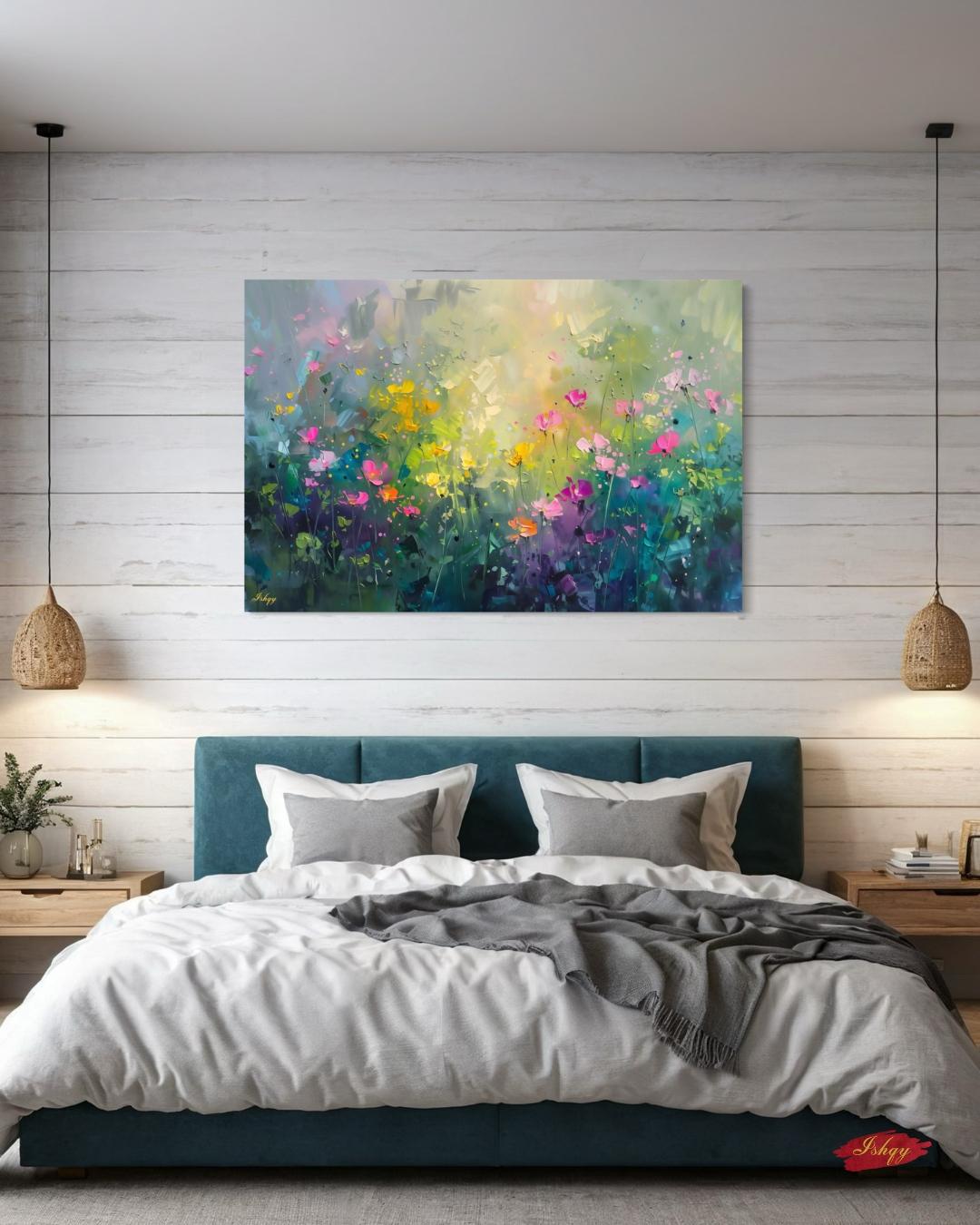Abstract Wildflower Meadow Painting Print, Canvas & Framed Canvas Floral Wall Art, Colorful Garden Landscape Home Decor Art Print
