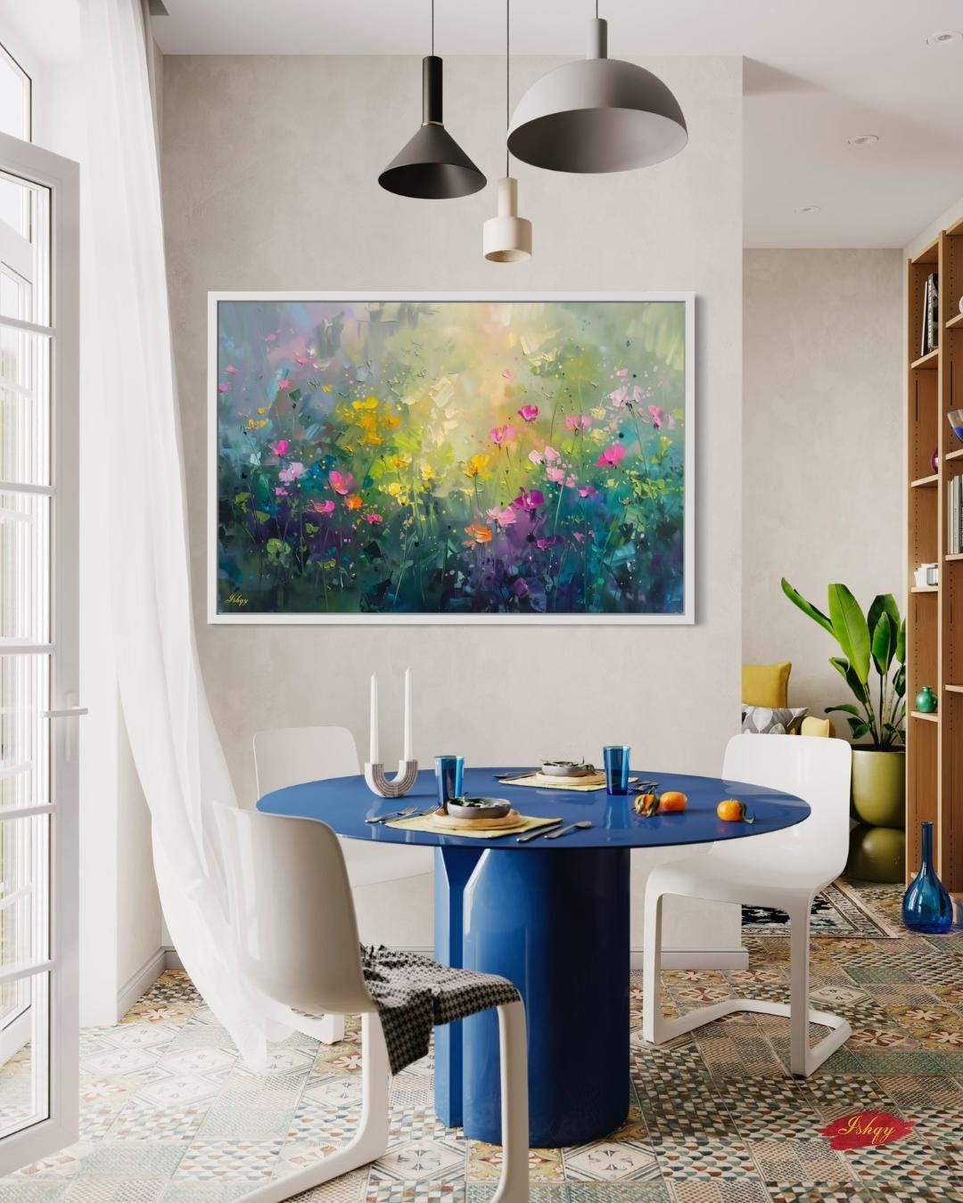 Abstract Wildflower Meadow Painting Print, Canvas & Framed Canvas Floral Wall Art, Colorful Garden Landscape Home Decor Art Print