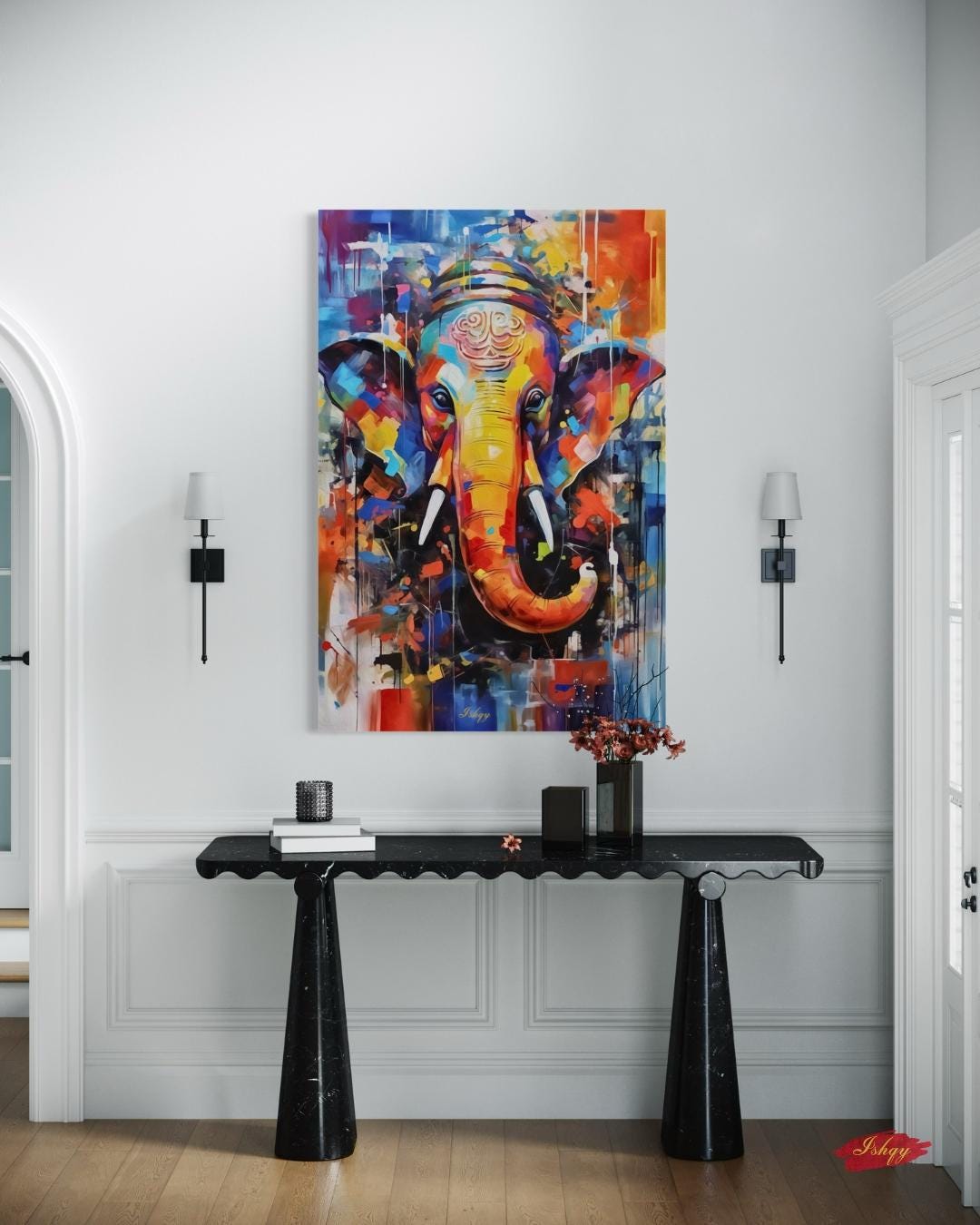 Ganesha Painting Canvas Framed Canvas, Hindu Deity Ganesh Art Print, Spiritual Wall Art For Meditation Room, Yoga Studio, Living Room Decor