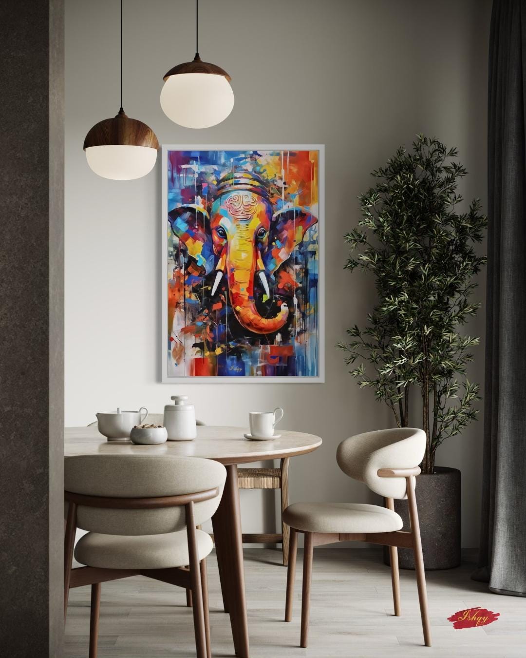 Ganesha Painting Canvas Framed Canvas, Hindu Deity Ganesh Art Print, Spiritual Wall Art For Meditation Room, Yoga Studio, Living Room Decor