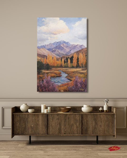 Fann Mountains Tajikistan Wall Art Canvas, Mountain Landscape Painting Print, Central Asia Nature Decor, Scenic Travel Art Gift