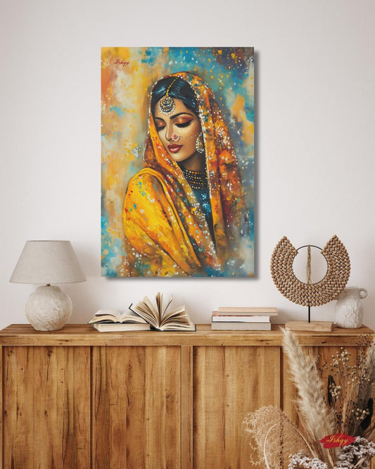 Indian Wall Art Canvas, Bride Golden Dupatta Framed Canvas Print, Colorful South Asian Portrait Oil Painting, Living Room Bedroom Decor
Punjabi Wall Art, Indian Woman Canvas Print, Cultural Portrait Decor, Sikh Art Gift for Her, Ethnic Home Decor Statement Piece