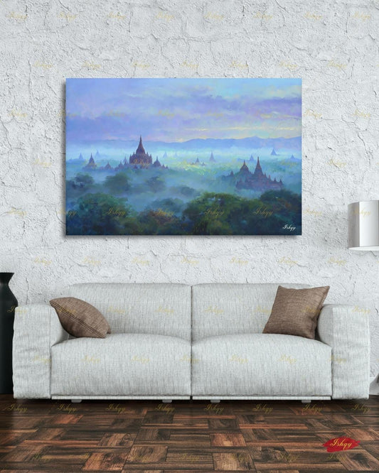 Bagan Myanmar Wall Art Canvas Print, Burmese Temple Landscape Painting, Southeast Asia Travel Decor, Large Living Room Art