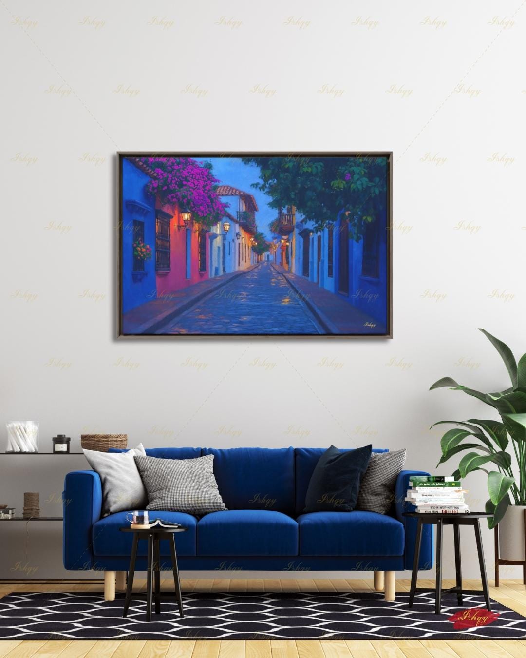 Cartagena Wall Art, Colombia Street Scene Canvas Print, Colorful Colonial Architecture Painting, Latin Travel Decor, Large Living Room Art