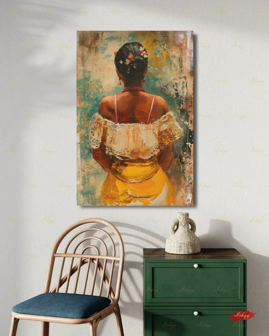 Brazilian Woman Wall Art Canvas Print, Afro Brazilian Portrait Painting, Bahia Decor, Colorful Figurative Art, Boho Decor Gift Framed Canvas