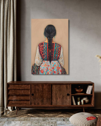 Uzbek Woman Wall Art, Central Asia Traditional Dress Canvas Print, Silk Road Ikat Boho Decor, Tribal Embroidery Framed Canvas Gift