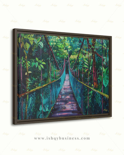 Monteverde Wall Art, Costa Rica Rainforest Bridge Canvas Print, Jungle Tropical Decor, Nature Lover Gift, Framed Canvas, Travel Art