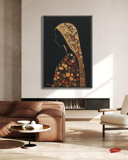 Kashmiri Woman Wall Art Floral Portrait Canvas Painting Indian Cultural Decor Living Room Bedroom Home Wall Art Canvas Print