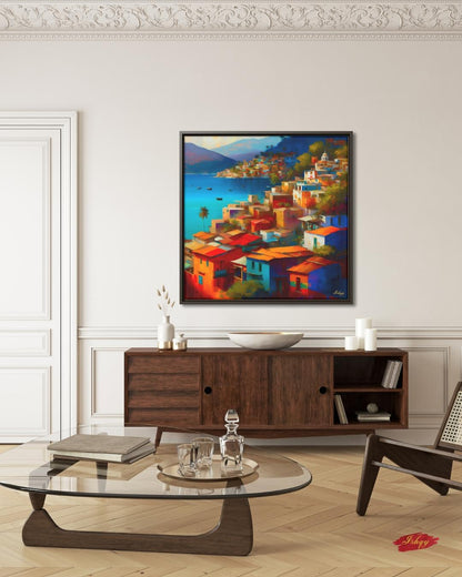Acapulco Wall Art, Colorful Mexican Coastal City Canvas Painting, Vibrant Beach Houses Artwork for Home and Living Room Decor