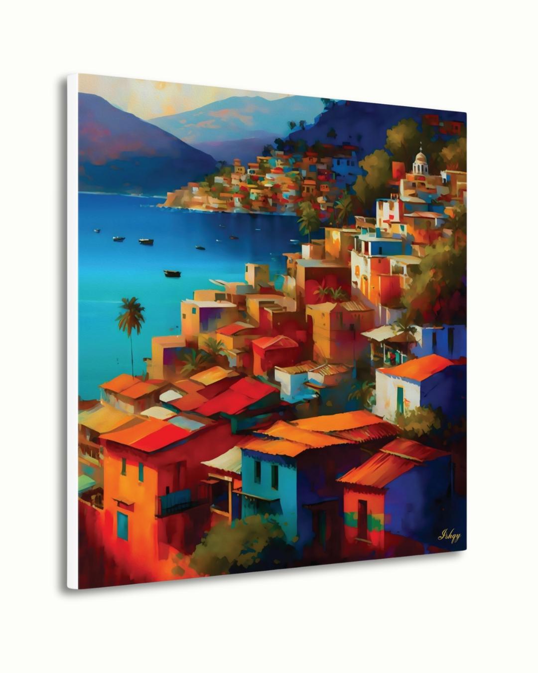 Acapulco Wall Art, Colorful Mexican Coastal City Canvas Painting, Vibrant Beach Houses Artwork for Home and Living Room Decor