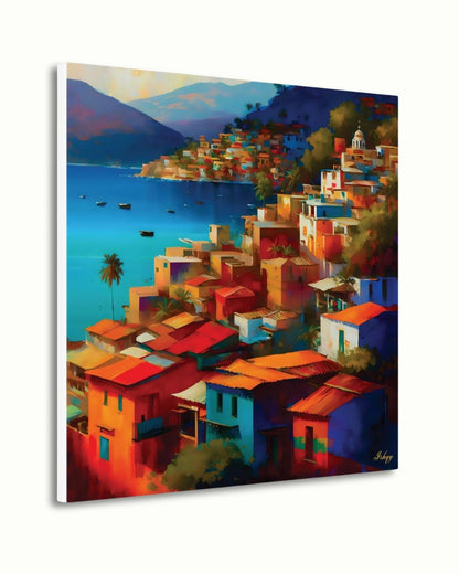 Acapulco Wall Art, Colorful Mexican Coastal City Canvas Painting, Vibrant Beach Houses Artwork for Home and Living Room Decor
