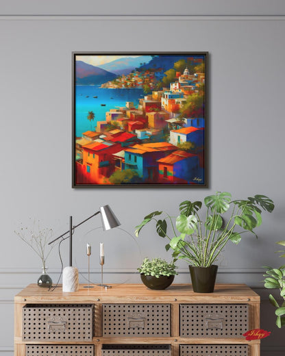 Acapulco Wall Art, Colorful Mexican Coastal City Canvas Painting, Vibrant Beach Houses Artwork for Home and Living Room Decor