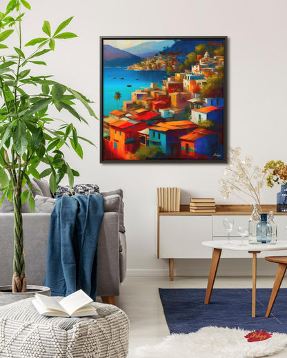 Acapulco Wall Art, Colorful Mexican Coastal City Canvas Painting, Vibrant Beach Houses Artwork for Home and Living Room Decor