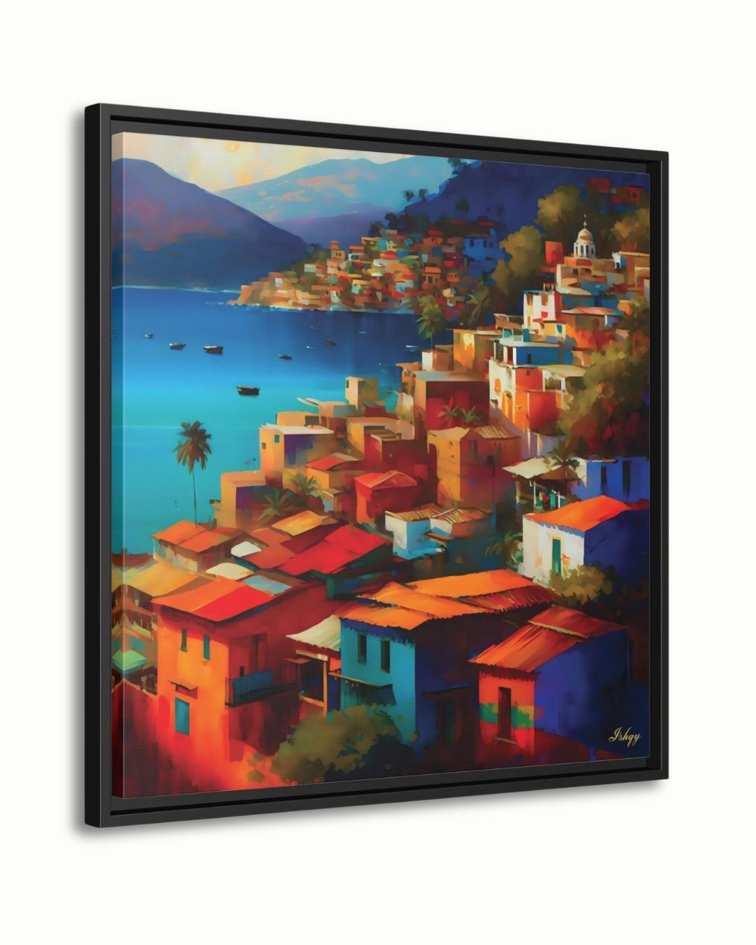 Acapulco Wall Art, Colorful Mexican Coastal City Canvas Painting, Vibrant Beach Houses Artwork for Home and Living Room Decor