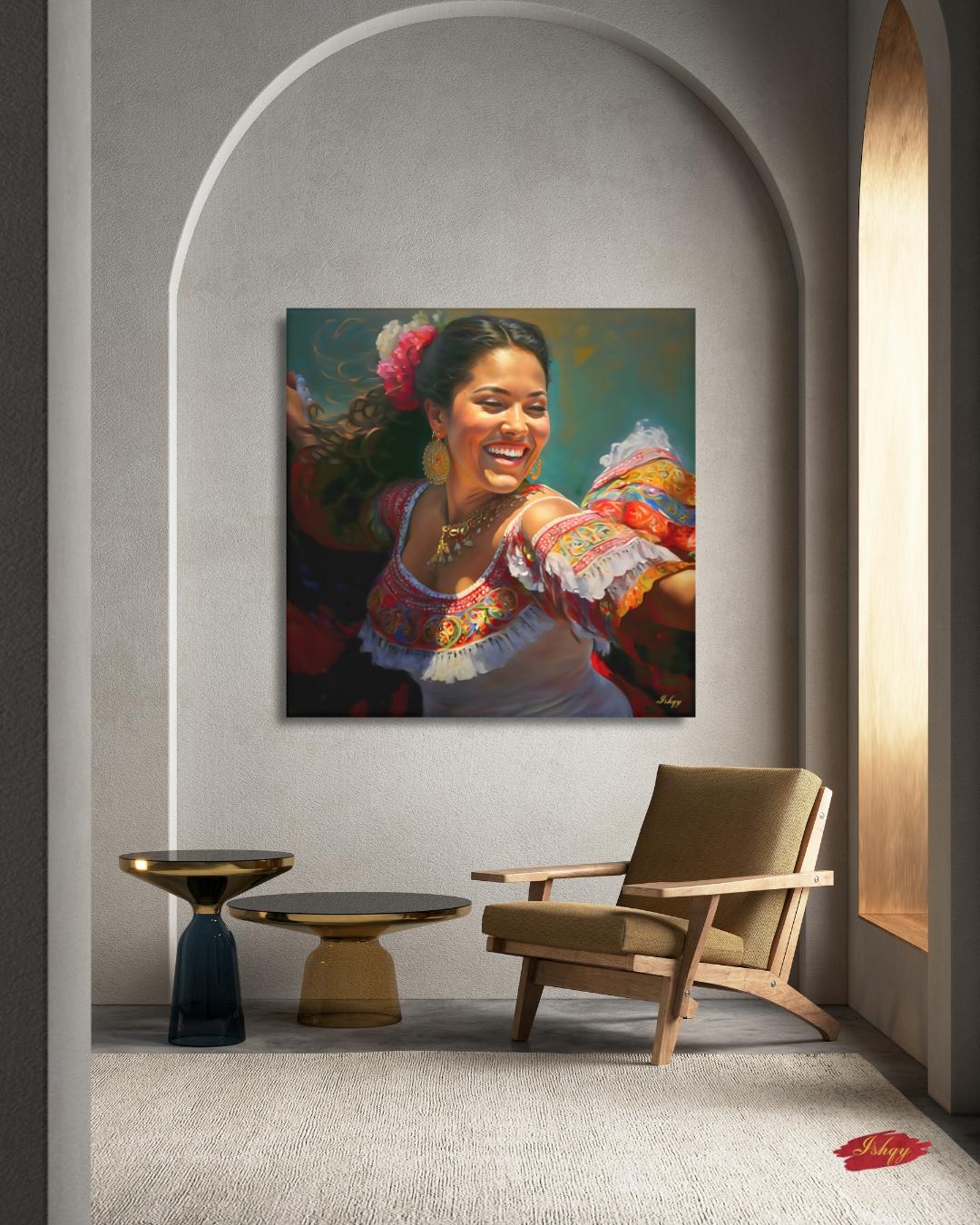 Mexican Folklorico Dancer Wall Art Print Canvas Framed Canvas, Colorful Latina Portrait Painting, Fiesta Decor for Living Room Bedroom Boho. mexican wall art, latina wall art, folklorico dancer, latina portrait, fiesta wall decor, mexican woman art, colorful portrait, art print, canvas wall art, framed canvas, living room decor, mexican folk art, traditional dress