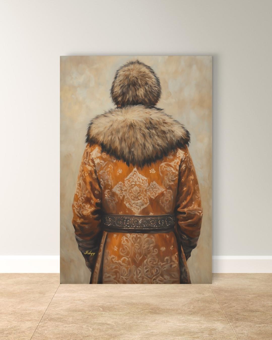 Mongolian Man Wall Art Nomadic Portrait Canvas Painting Traditional Mongolian Clothing Cultural Home Decor Living Room Bedroom Wall Art