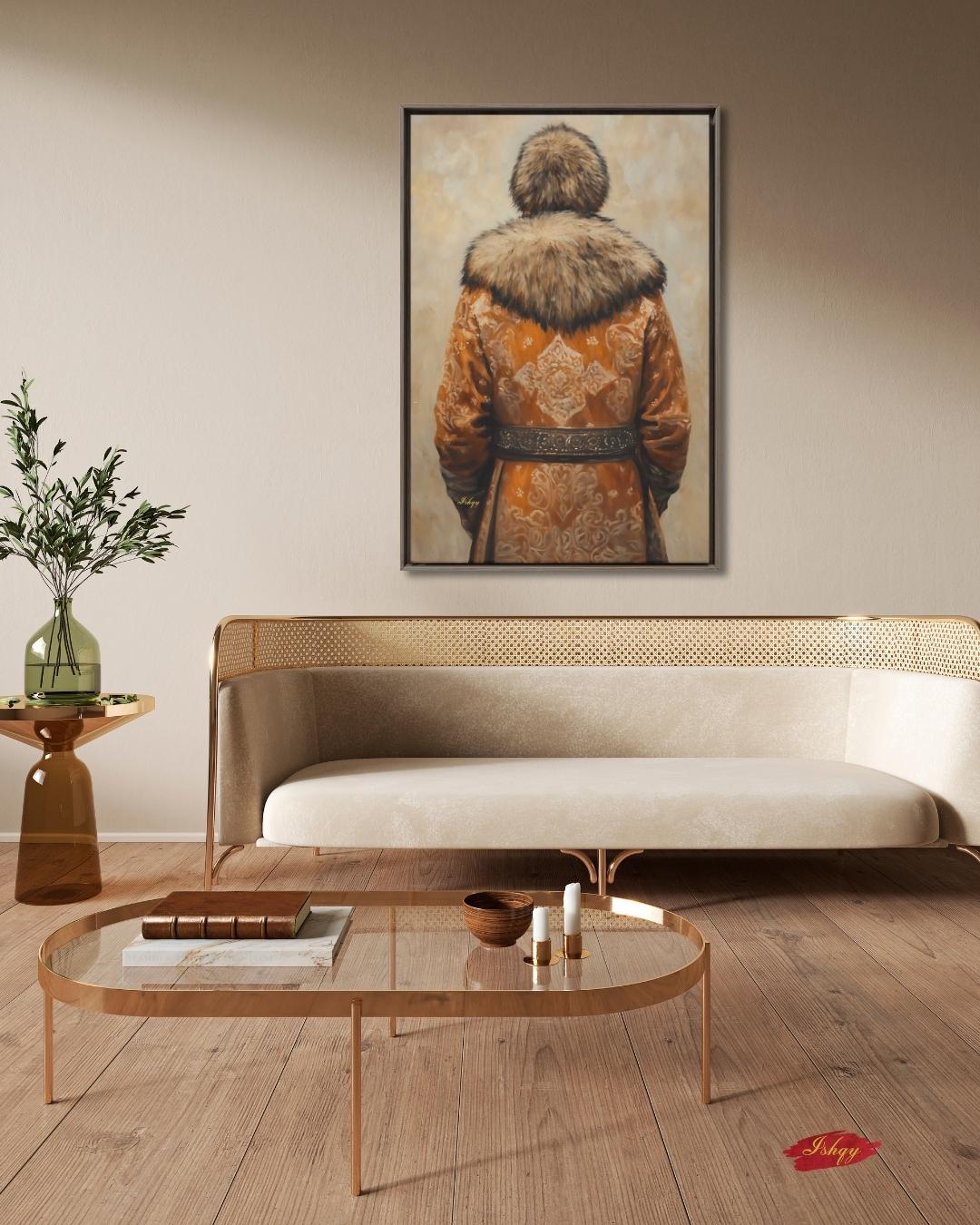 Mongolian Man Wall Art Nomadic Portrait Canvas Painting Traditional Mongolian Clothing Cultural Home Decor Living Room Bedroom Wall Art
